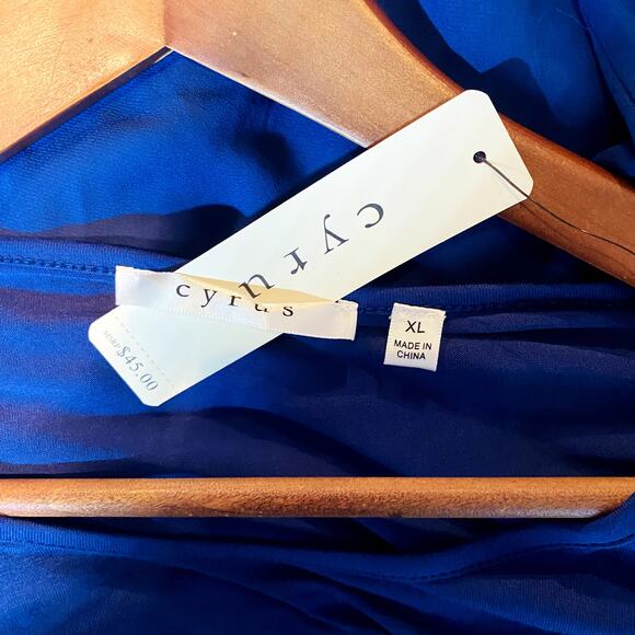 NEW! Cyrus Scoop Neck Tunic Top Jersey Knit Semi Sheer Waist Long Sleeve Blue XL - Picture 4 of 4